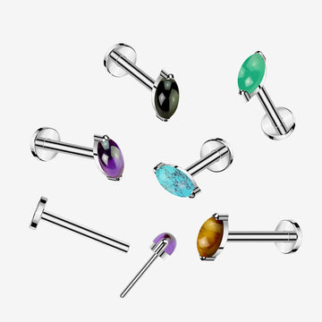 Detail View 1 of Implant Grade Titanium OneFit Threadless Marquise Turquoise Stone Top Flat Back Labret